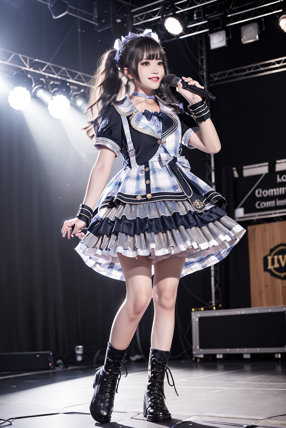 00063-4206965953-realistic, photorealistic, masterpiece, best quality, idol_costume, knee boots, 1girl, solo, smile, idol, full body, looking at.png